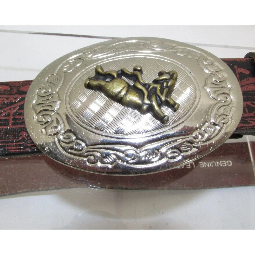 Nocona Genu Leather Belt and Bullrider Buckle Boys 24 Inches Bull Riders Cowboys